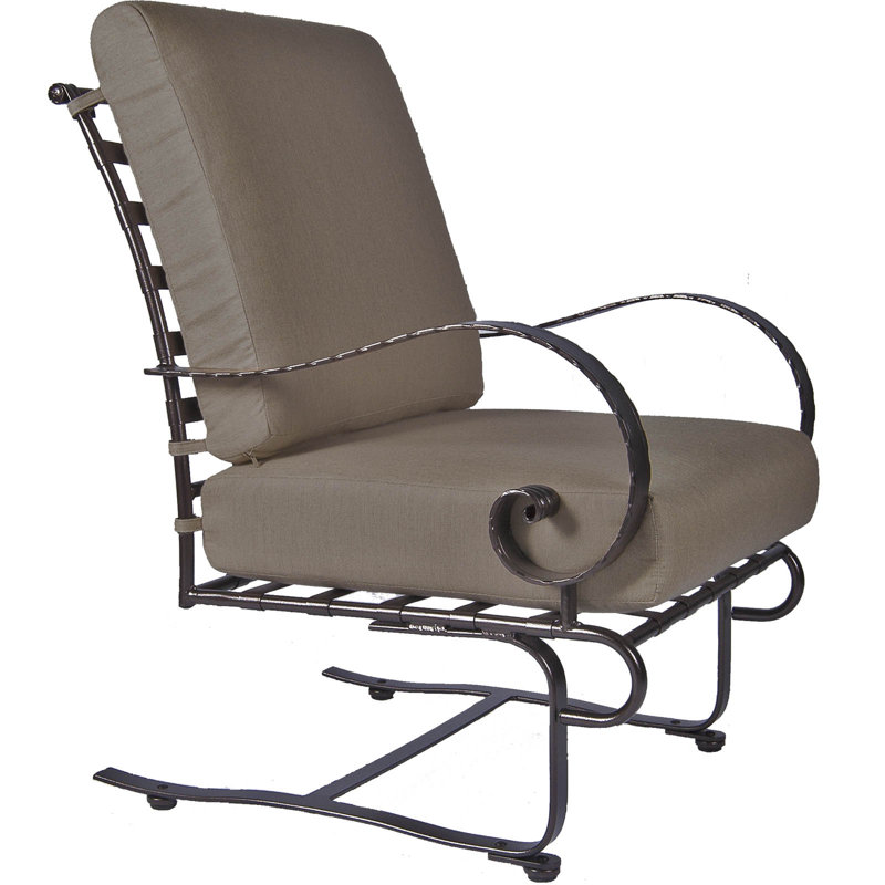 OW Lee Classico Wrought Iron Spring Base Lounge Chair With Sunbrella